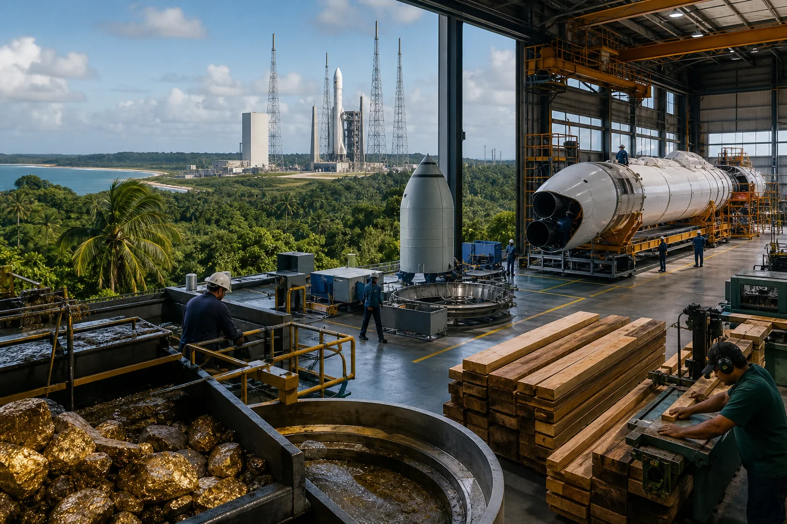 Industrie de la Guyane : Industrie spatiale, extraction aurifère